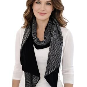 Two-Sided Scarf Black Velvet & Black White Geo Print Classy